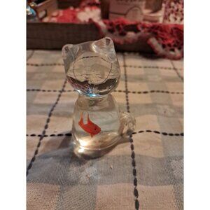 Vintage Art Glass Kitty Cat w/Fish in Belly Figurine, Paperweight, Free Ship
